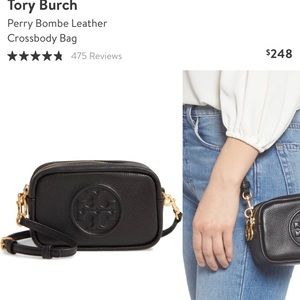Tory Burch Perry Bombe leather crossbody bag-BLACK